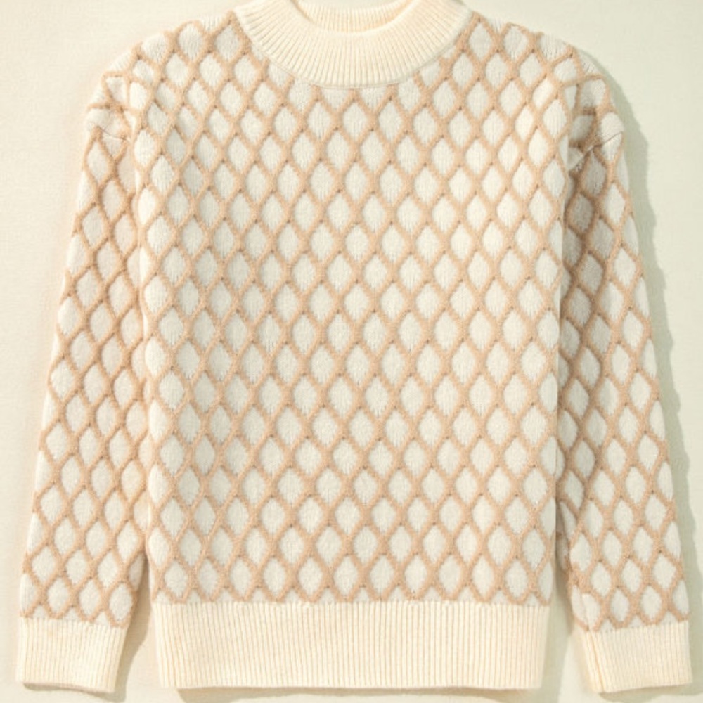 Oatmeal Diamond Knit Sweater - Picture 4 of 11